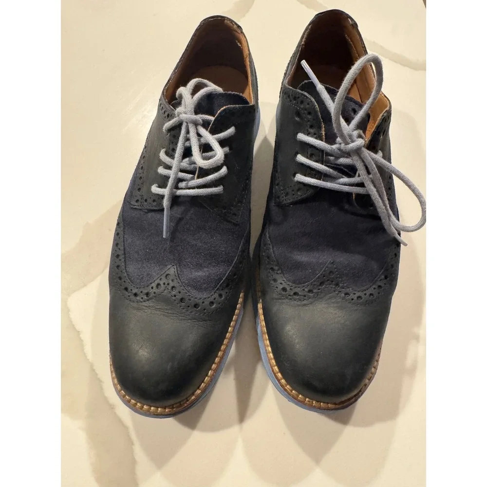 Cole Haan Lunargrand Navy Blue Leather‎ Suede Wingtip Oxford Shoes Mens 8M